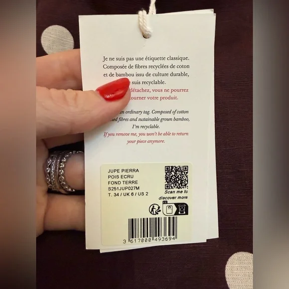 NWT Sezane Pierra Wrap Midi Skirt Ecru Brown Dot Linen Maxi Skirt UK 6 US 2 - Picture 6 of 7